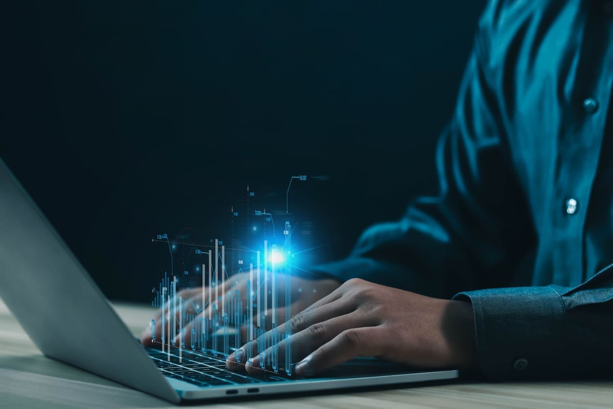 Businessman working with stock investment strategy, stock market, business growth Progress analysis data of trading that has the graph stock. invest in trading