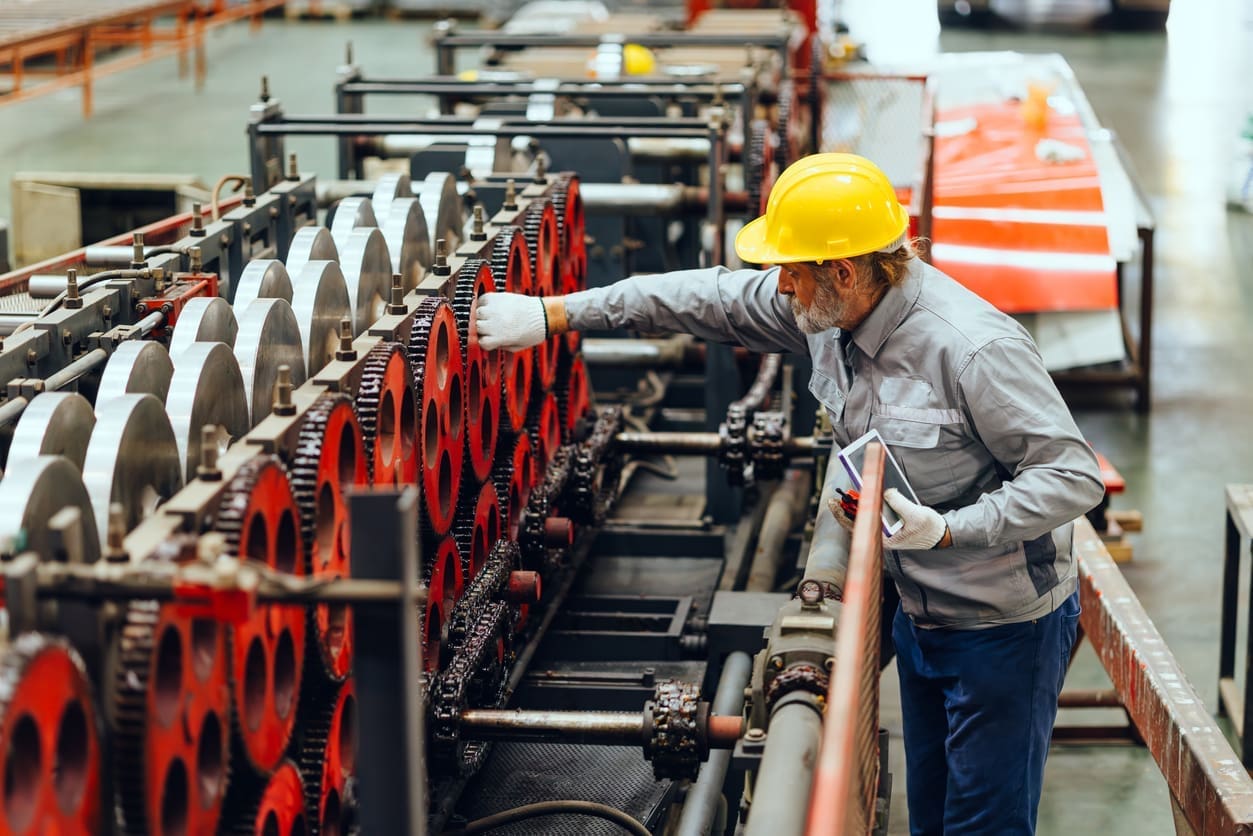 Professional senior engineer working, Expert technician worker checking machine in plant factory.